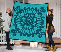 Hawaiian Quilt Turtle Pattern New Blue Premium Quilt - Skin Style - AH - Polynesian Pride