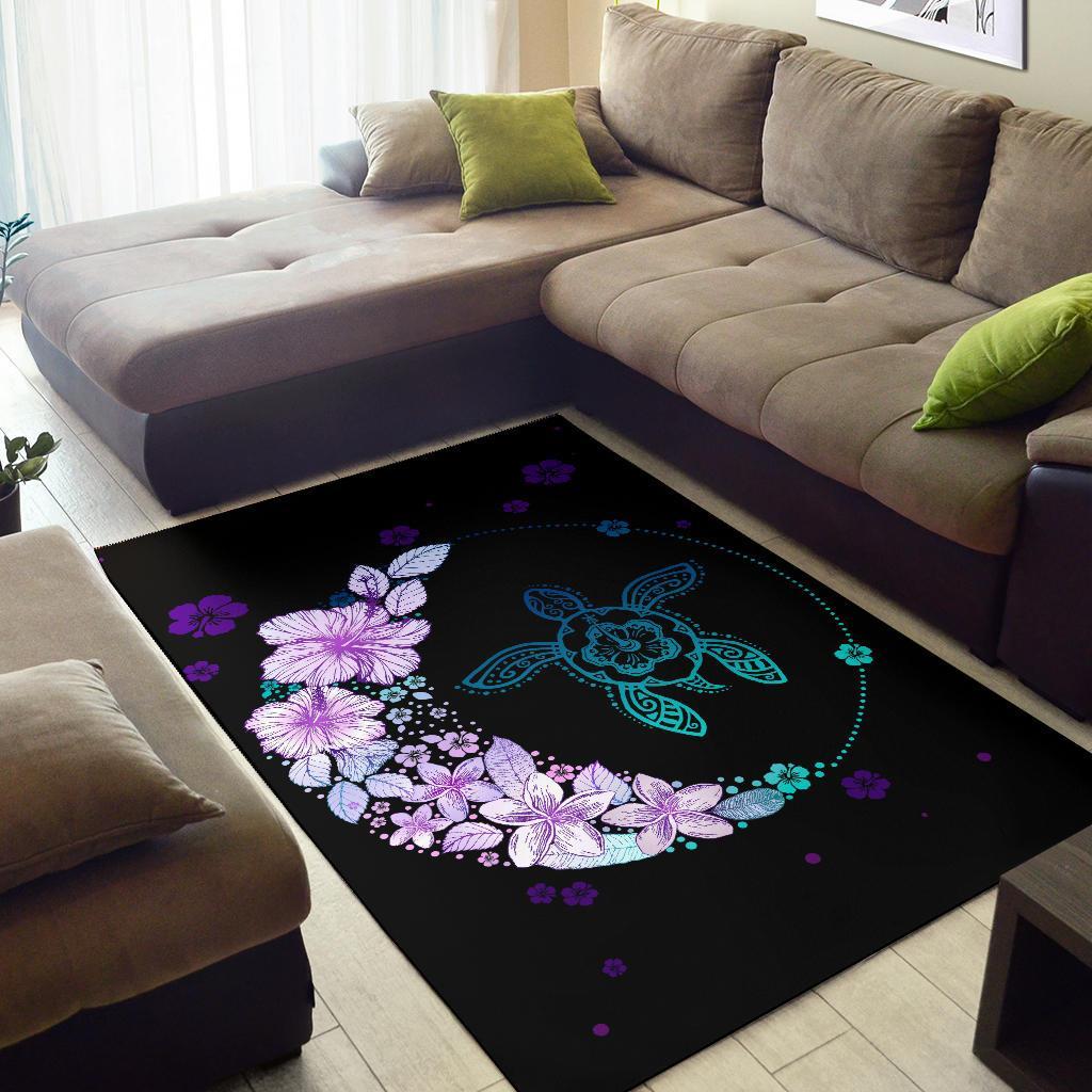 Hawaiian Hibiscus Plumeria Turtle Colorful Flower Rug - Polynesian Pride