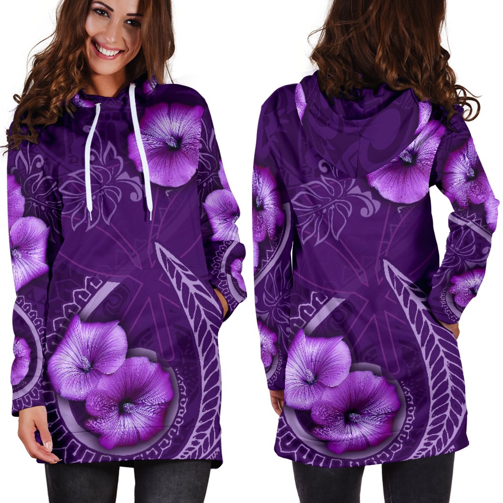 Hawaii Women's Hoodie Dress - Hibiscus Purple - Polynesian Pride