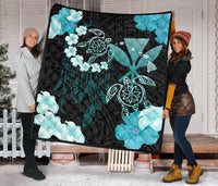 Hawaii Dream Catcher Hibiscus Plumeria Polynesian Turquoise - Premium Quilt AH - Polynesian Pride