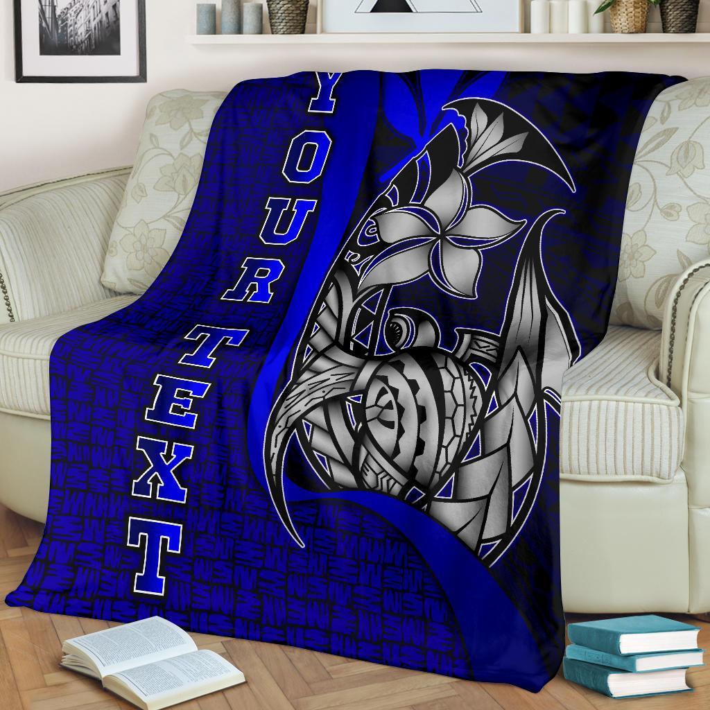 Polynesian Hawaii Custom Personalised Premium Blanket Blue - Turtle with Hook - Polynesian Pride