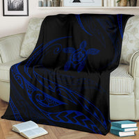 Hawaii Turtle Hibicus Premium Blanket - Frida Style - Blue - Polynesian Pride