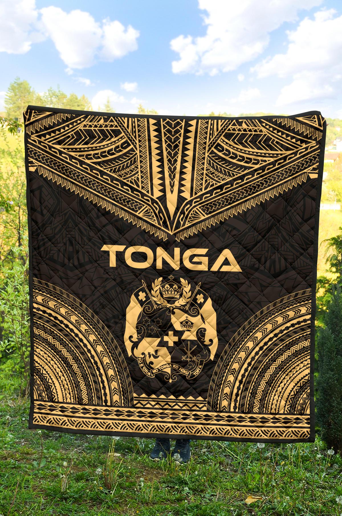 Tonga Premium Quilt - Tonga Coat Of Arms Polynesian Chief Gold Version - Polynesian Pride