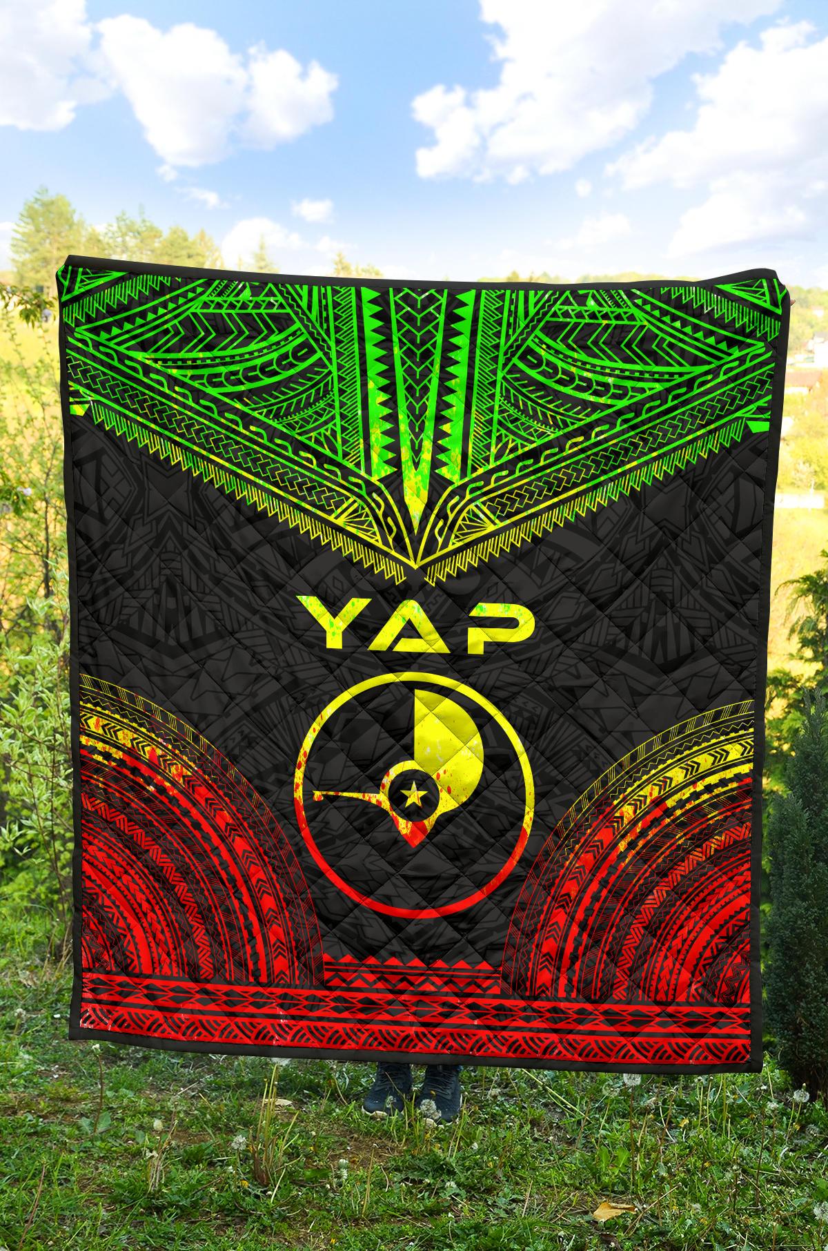 Yap Premium Quilt - Yap Flag Polynesian Chief Reggae Version - Polynesian Pride