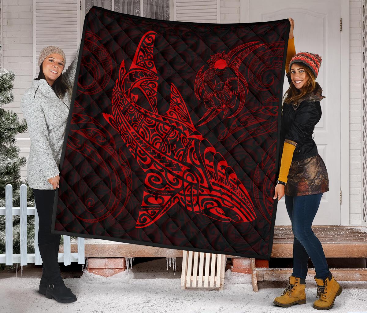 Polynesian Quilt - Polynesian Red Shark Warrior Tattoo - Polynesian Pride