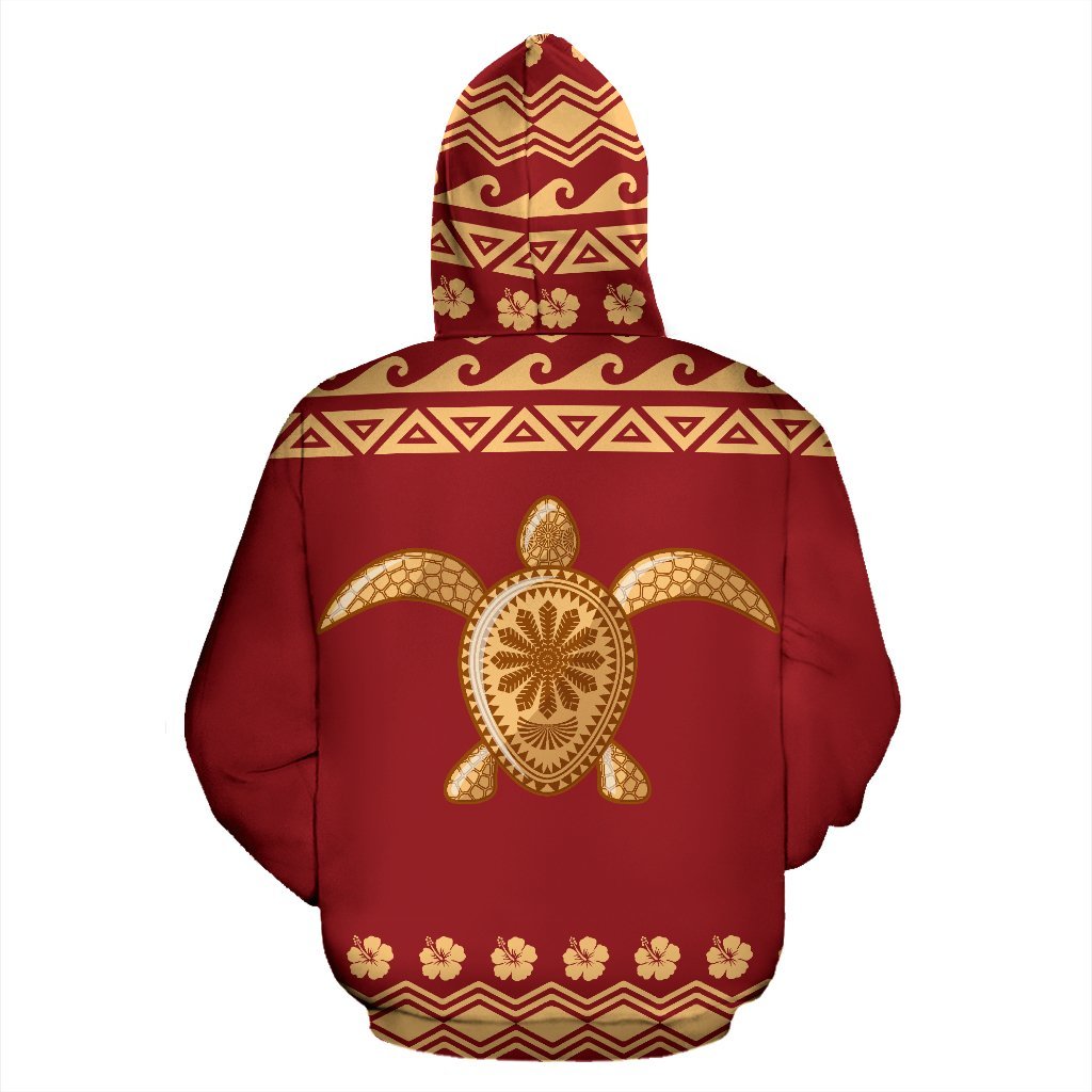 Hawaii All Over Zip up Hoodie Polynesian Turtle Red - Polynesian Pride