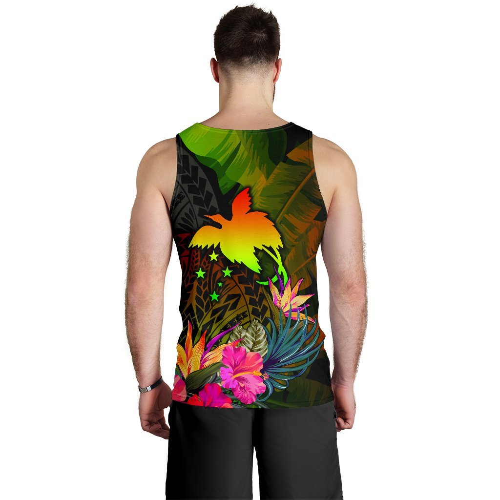Papua New Guinea Polynesian Personalised Men's Tank Top - Hibiscus and Banana Leaves - Polynesian Pride