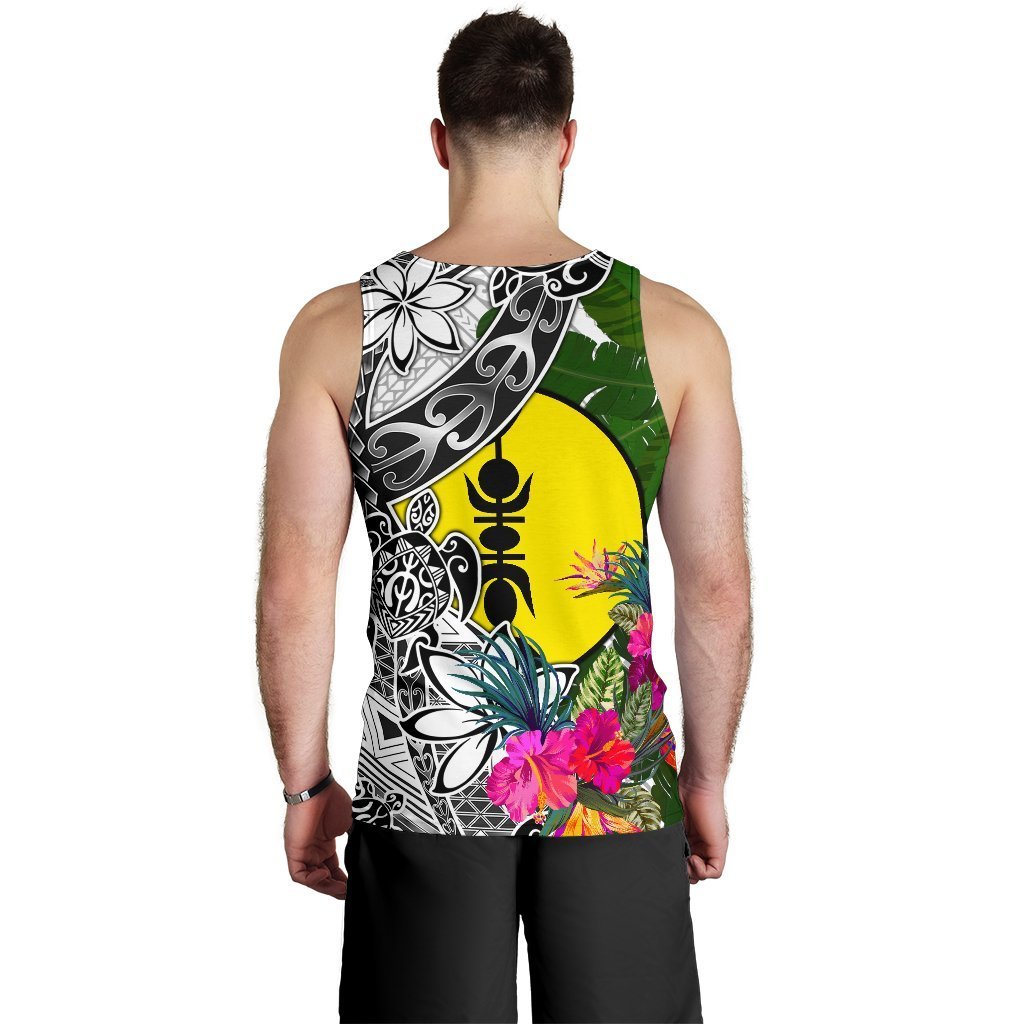 New Caledonia Custom Personalised Men's Tank Top White - Turtle Plumeria Banana Leaf - Polynesian Pride