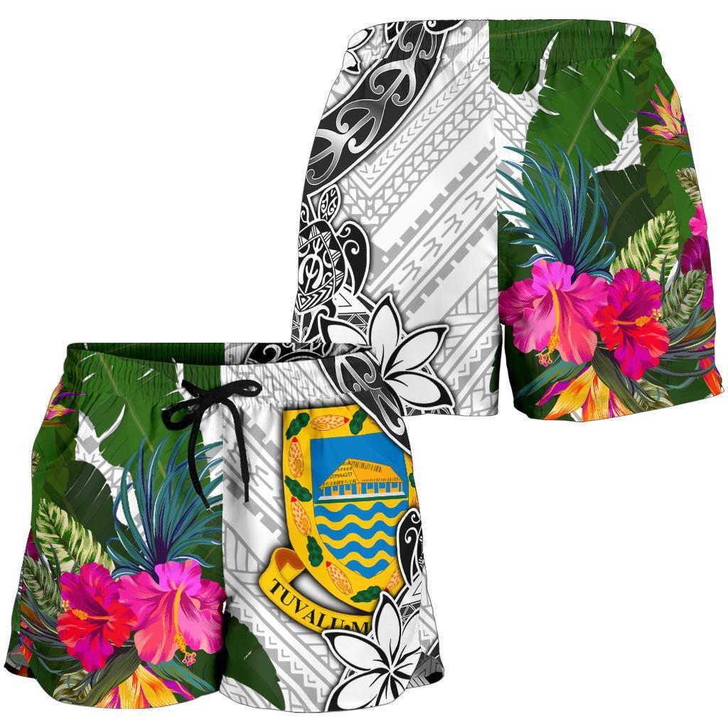 Tuvalu Women's Short White - Turtle Plumeria Banana Leaf - Polynesian Pride