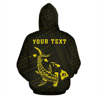 Polynesian Kakau Hammerhead Shark Map of Hawaii Custom Hoodie Yellow - Polynesian Pride