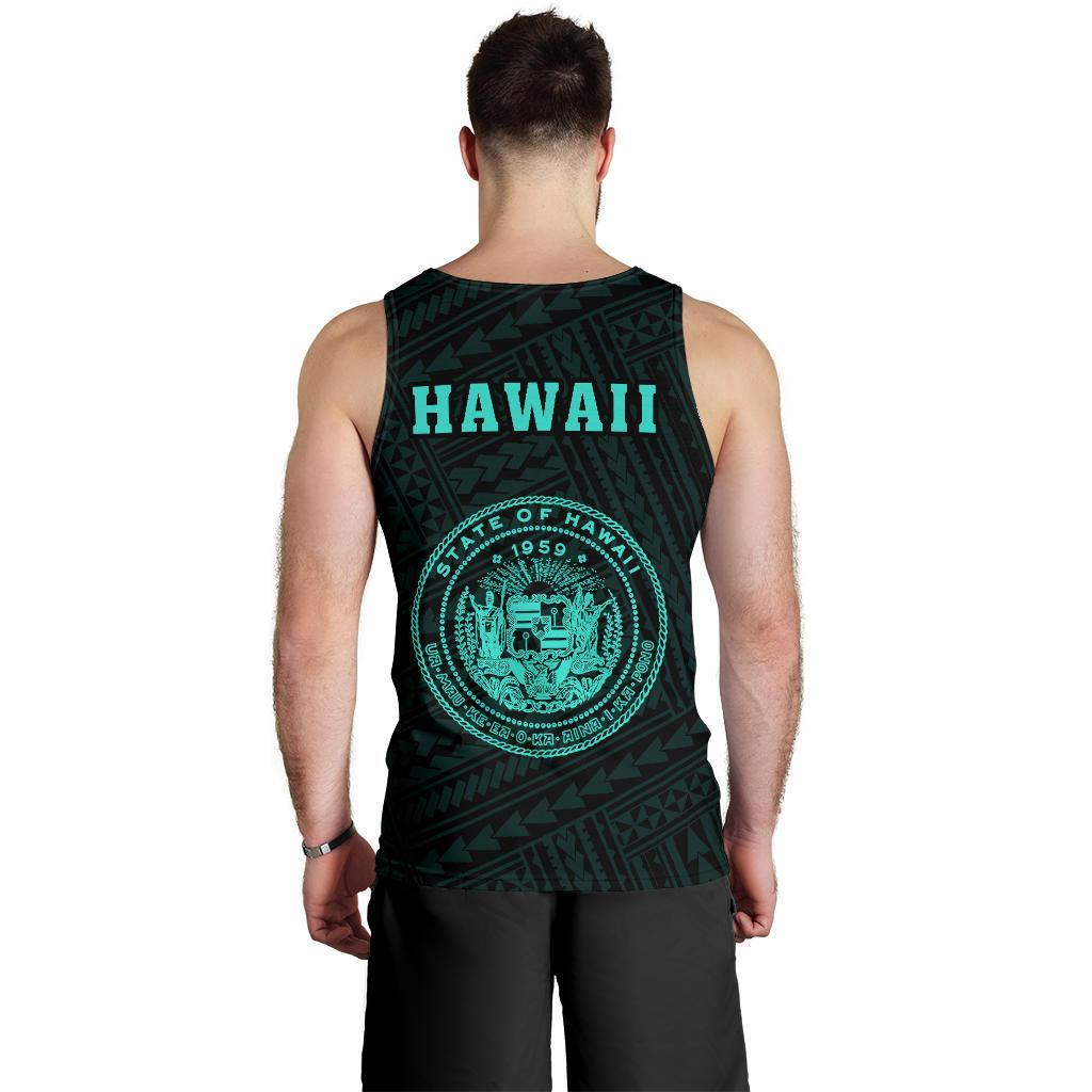 Hawaii Kakau Polynesian Coat Of Arms Men's Tank Top - Turquoise - Polynesian Pride