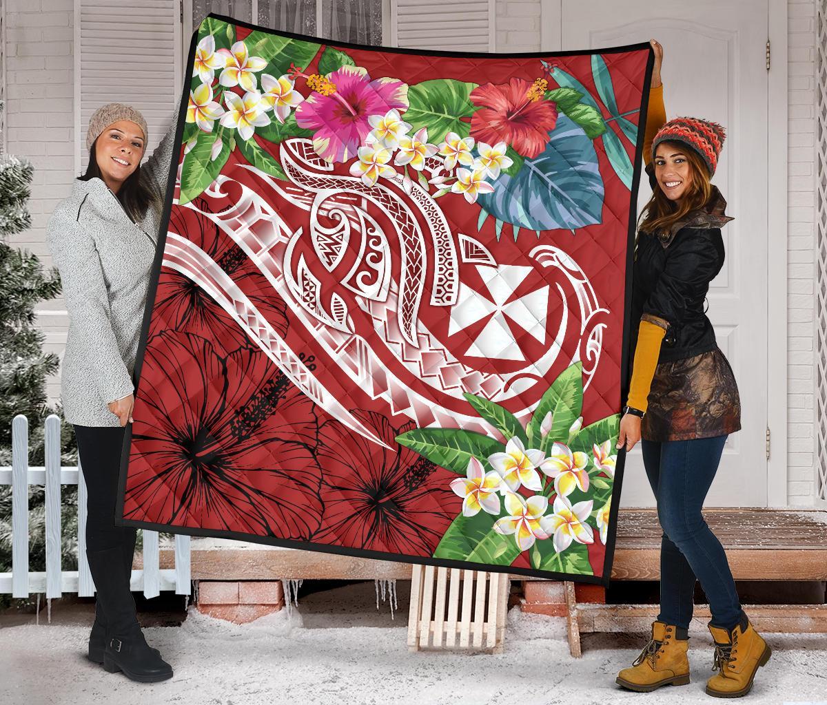 Wallis and Futuna Polynesian Premium Quilt - Summer Plumeria (Red) - Polynesian Pride