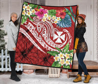 Wallis and Futuna Polynesian Premium Quilt - Summer Plumeria (Red) - Polynesian Pride