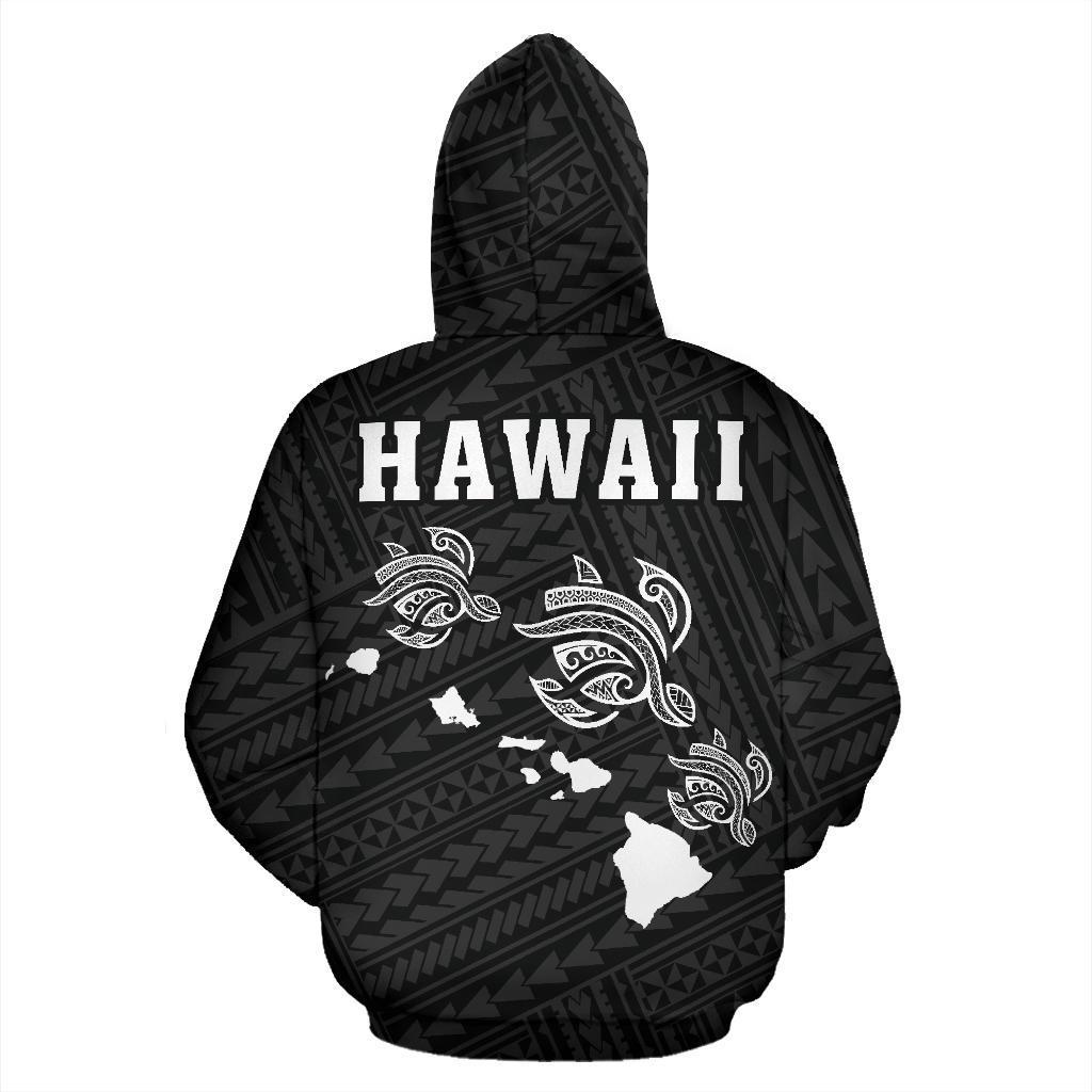 Polynesian Kakau Three Turtle Map of Hawaii Zip Hoodie White - Polynesian Pride