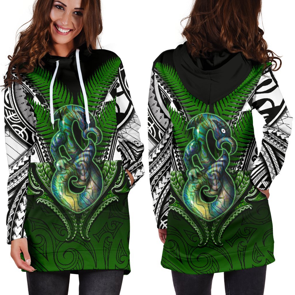 Manaia Mythology Women Hoodie Dress Silver Fern Maori Tattoo - Polynesian Pride