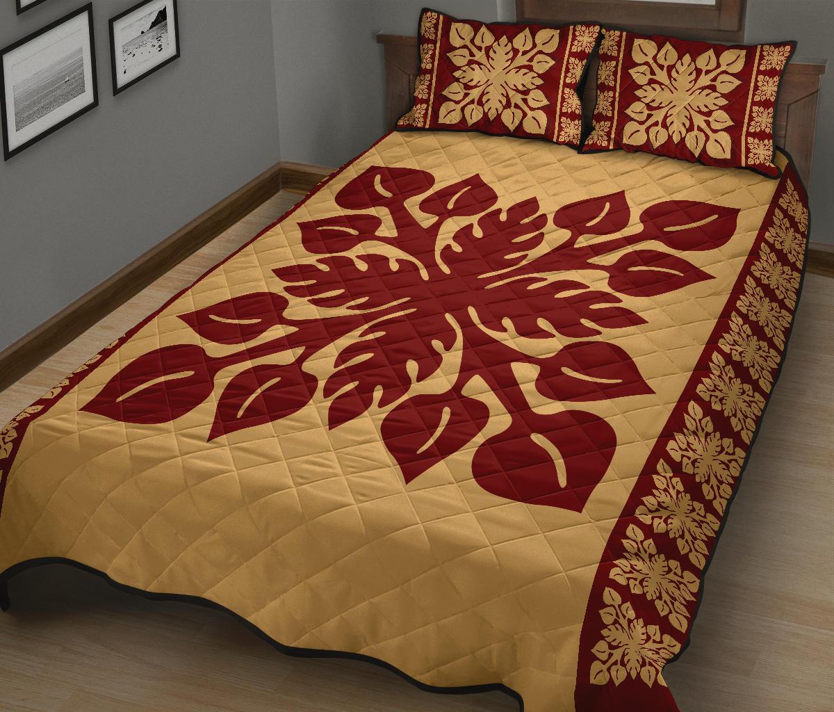 Hawaiian Quilt Pattern Palm Dance Quilt Bed Set - Polynesian Pride