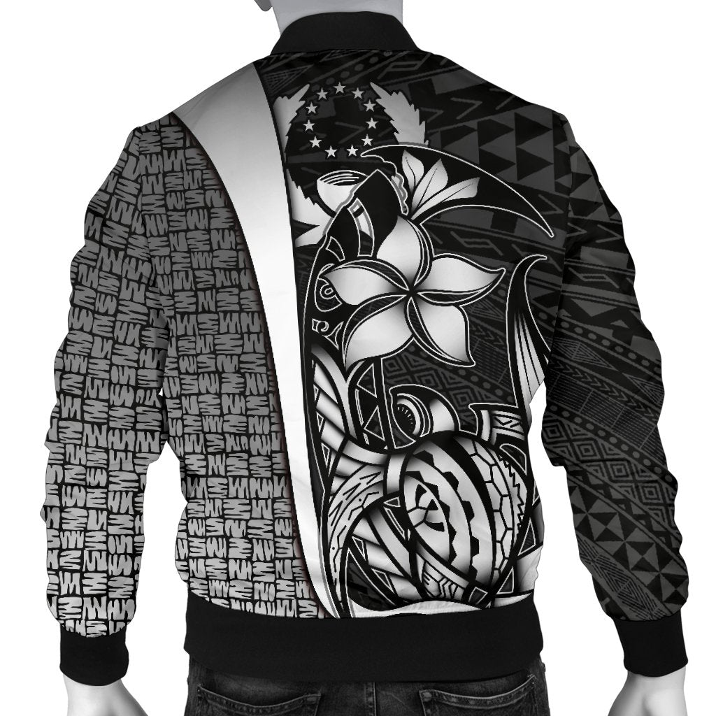 Pohnpei Micronesia Men's Bomber Jackets White - Turtle With Hook - Polynesian Pride