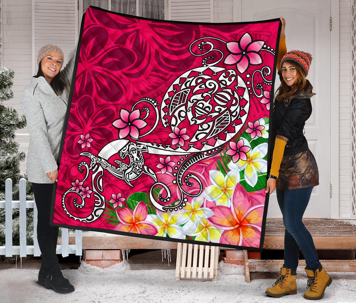Polynesian Premium Quilt - Turtle Plumeria Pink Color - Polynesian Pride