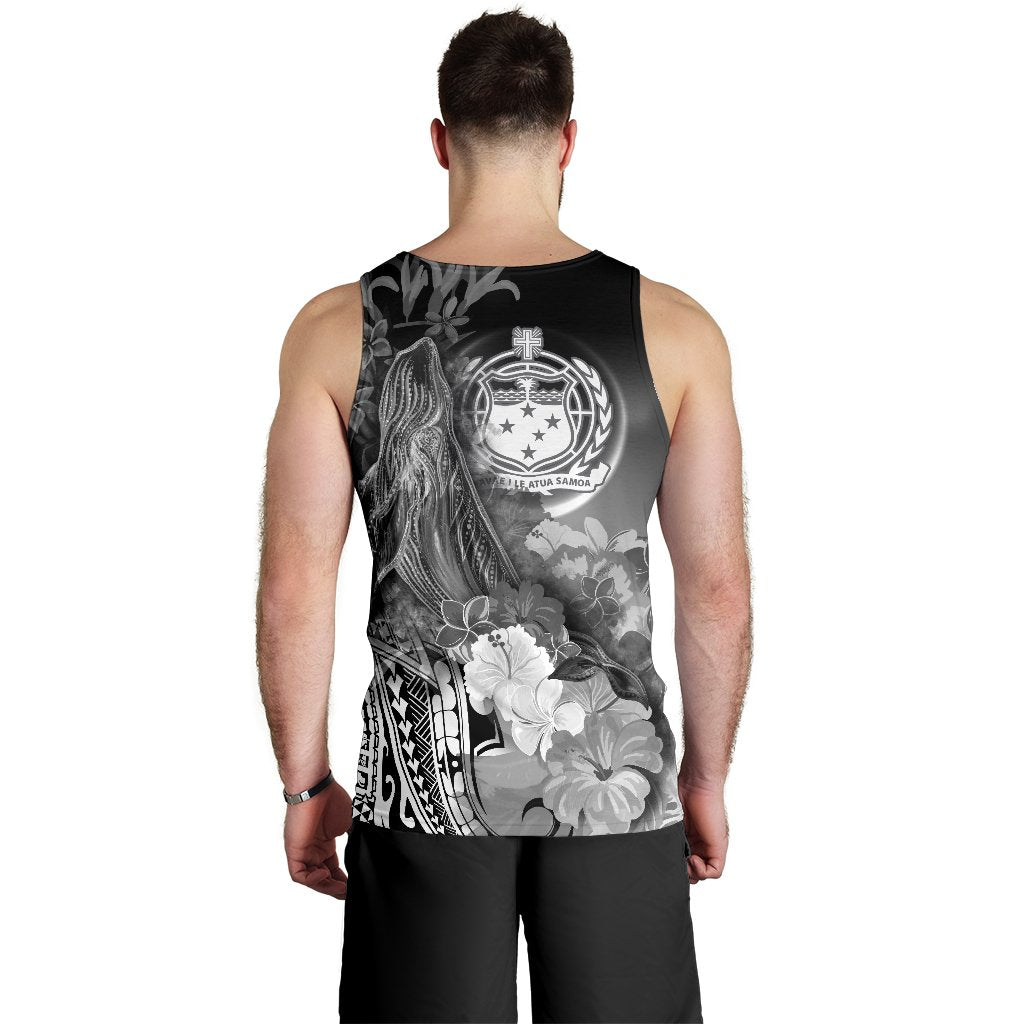 Custom Personalised Samoa Men's Tank Top- Humpback Whale with Tropical Flowers (White) - Polynesian Pride