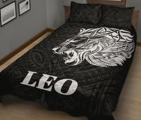 Sun In Leo Zodiac Quilt Bed Set Polynesian Tattoo Simple - White - Polynesian Pride