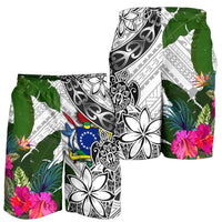 Cook Islands Men's Short White - Turtle Plumeria Banana Leaf - Polynesian Pride