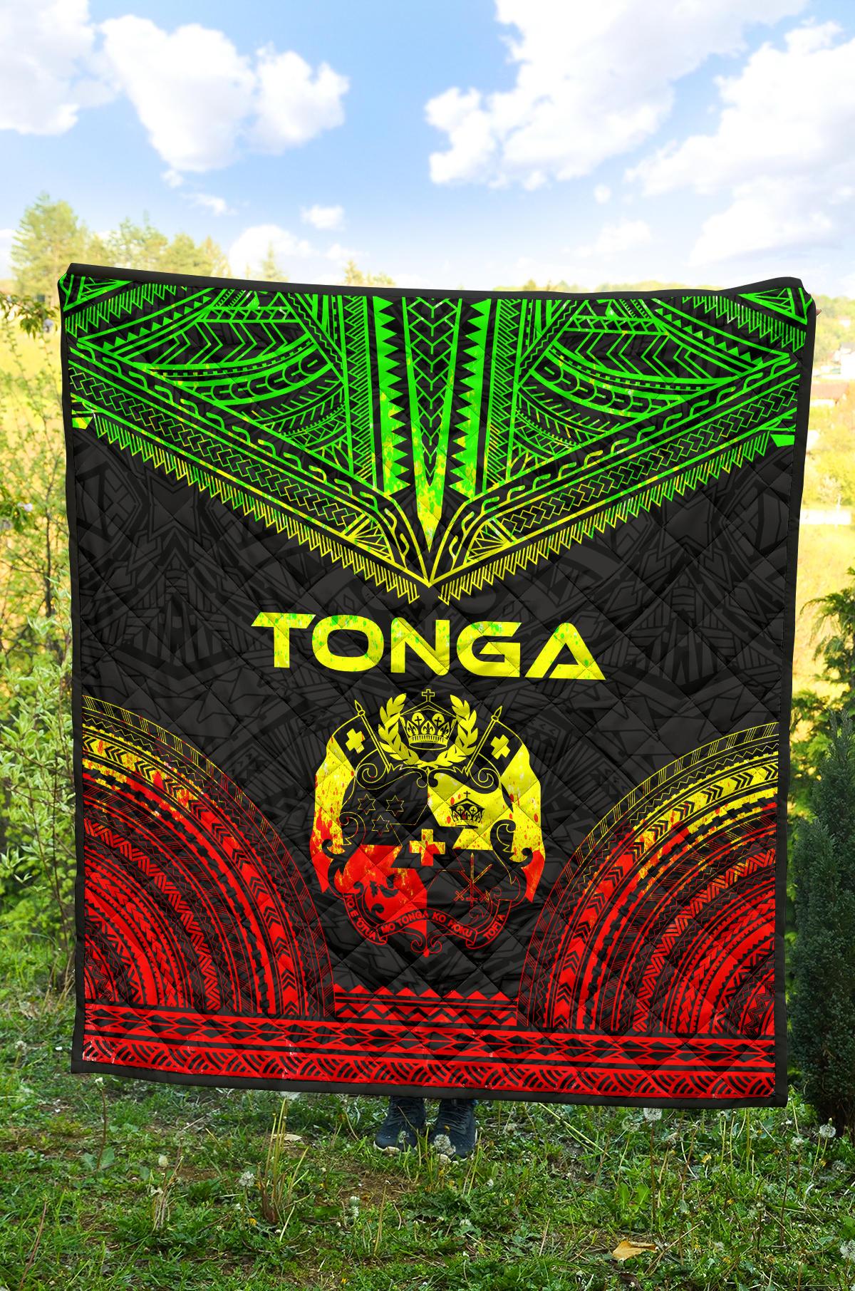Tonga Premium Quilt - Tonga Coat Of Arms Polynesian Chief Reggae Version - Polynesian Pride