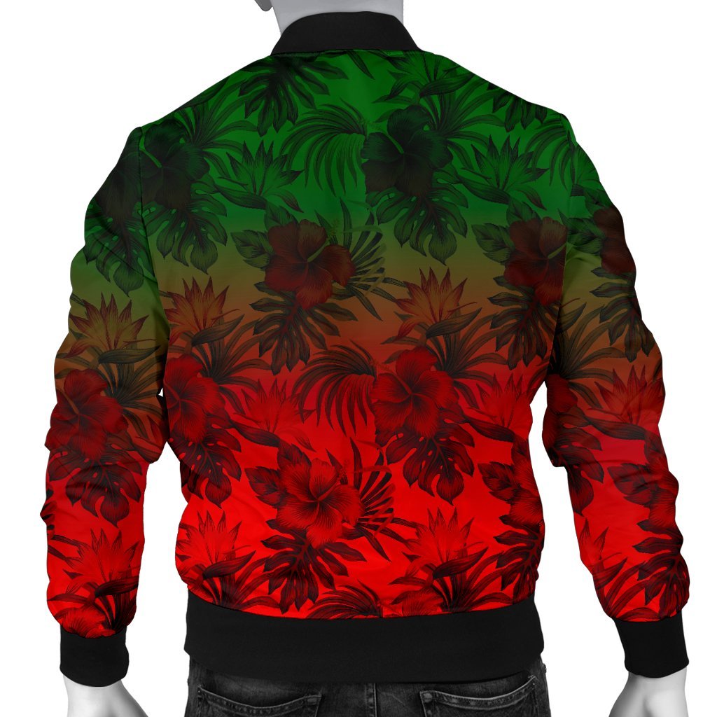 Polynesian Men's Bomber Jacket - Red Hibiscus Patterns - Polynesian Pride
