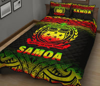 Samoa Quilt Bed Set - Samoa Coat Of Arms Polynesian Tattoo Black Fog Reggae Version - Polynesian Pride