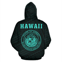 Polynesian Kakau Seal of Hawaii Hoodie Turquoise - Polynesian Pride