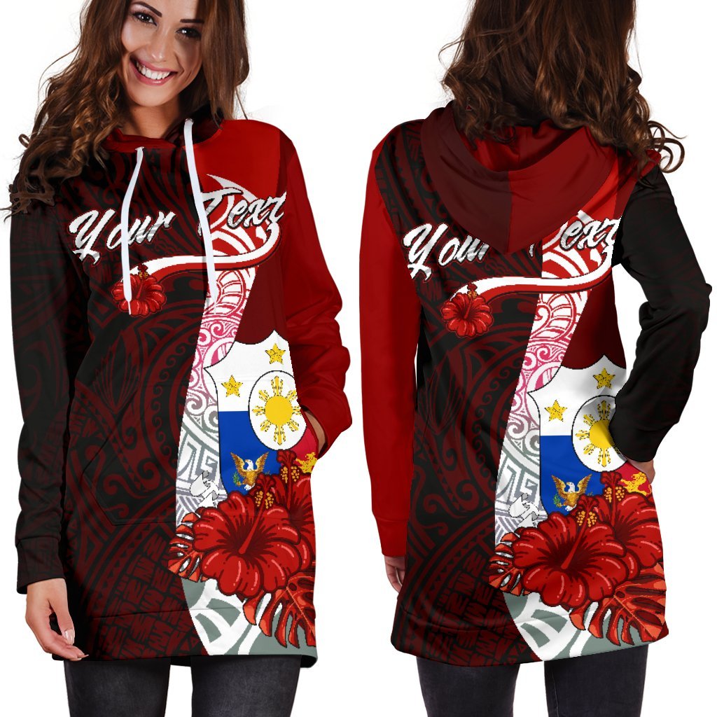 Philippines Polynesian Custom Personalised Hoodie Dress - Coat Of Arm With Hibiscus - Polynesian Pride