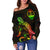 Guam Polynesian Women's Off Shoulder Sweater - Turtle With Blooming Hibiscus Reggae - Polynesian Pride