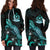 Vanuatu Polynesian Hoodie Dress - Turtle With Blooming Hibiscus Turquoise - Polynesian Pride