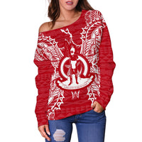 Vanuatu Polynesian Shoulder Sweater Map Red White - Polynesian Pride