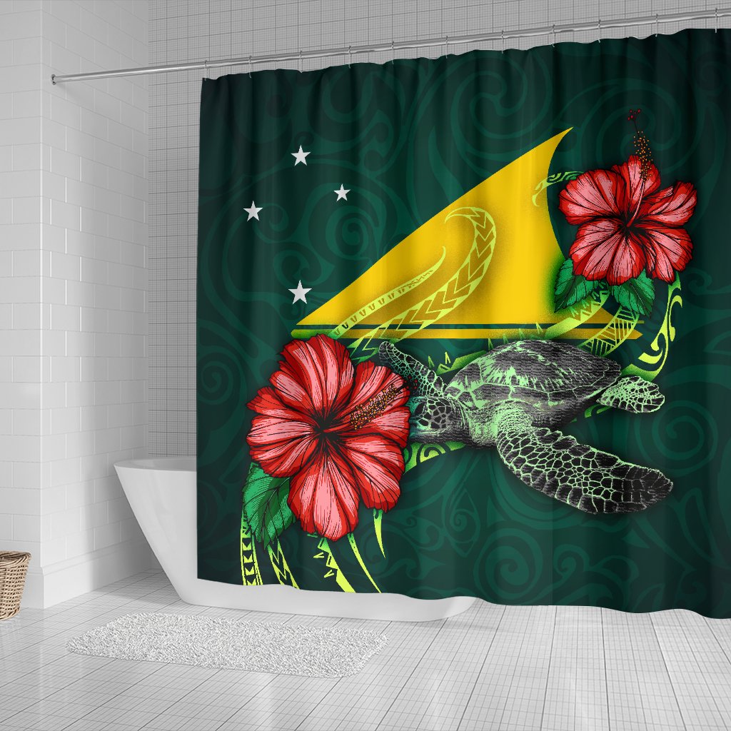 Tokelau Polynesian Shower Curtain - Green Turtle Hibiscus - Polynesian Pride