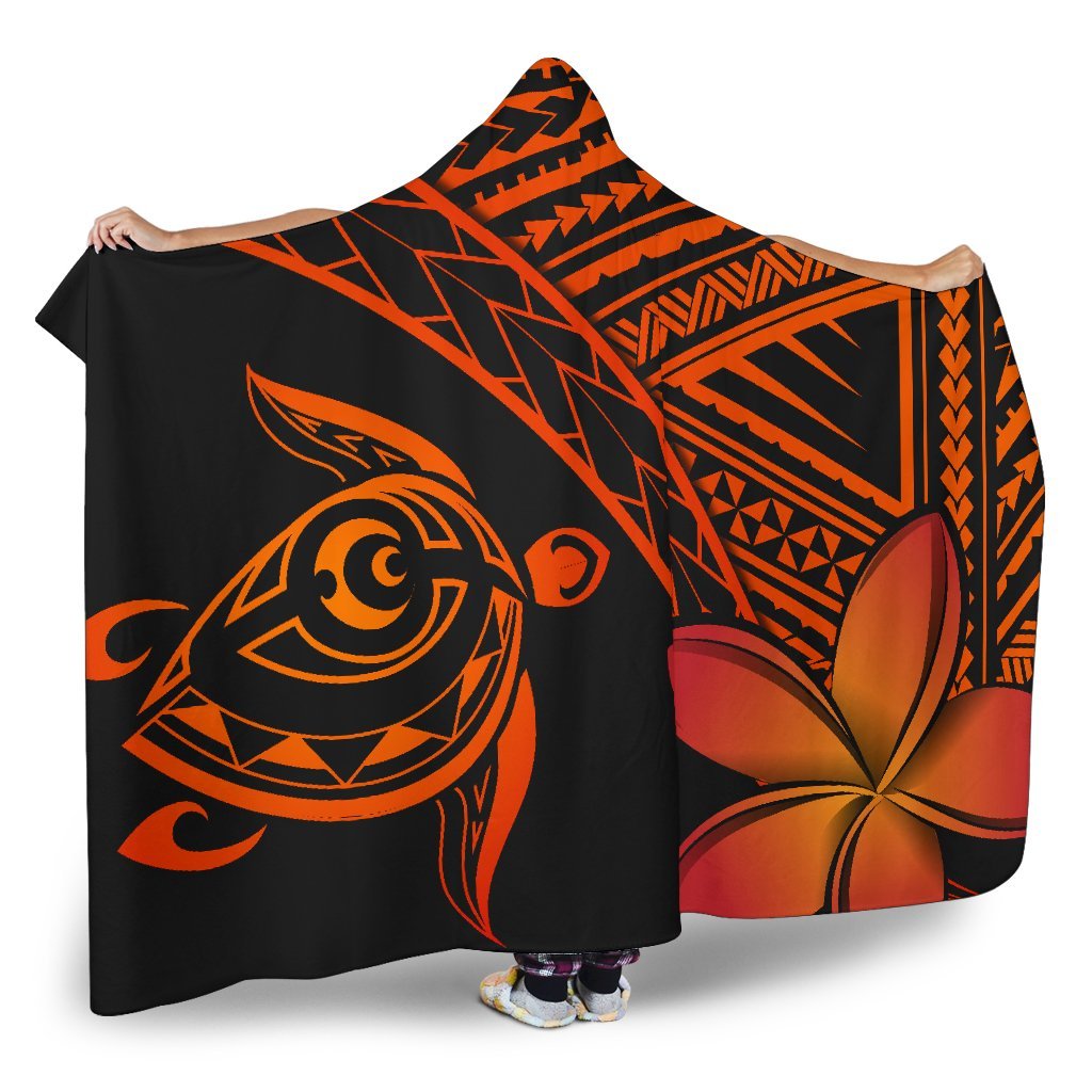 hawaiiHooded Blanket - Hawaii Turtle Plumeria Orange - Polynesian Pride