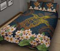 Hawaii Turtle Plumeria Polynesian Kanaka Map - Blue Style - Quilt Bed Set AH - Polynesian Pride