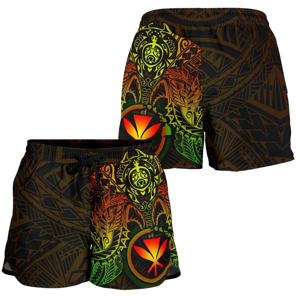 Polynesian Hawaii Shorts (Women) - Reggae Turtle Manta Ray Women RED - Polynesian Pride