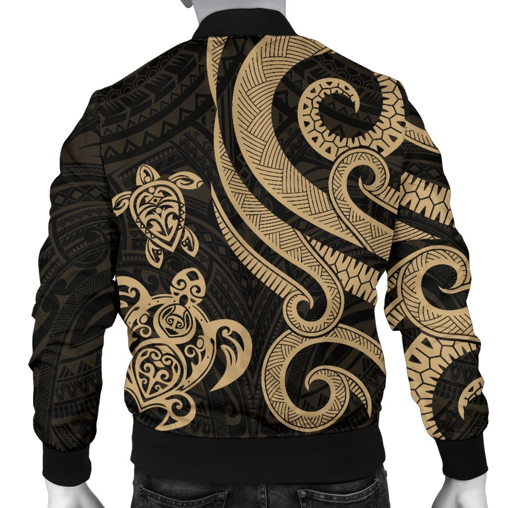 Nauru Men's Bomber Jacket - Gold Tentacle Turtle - Polynesian Pride