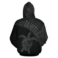 Tahiti Zip up Hoodie Tahiti Turtle Mermaid Polynesian Tattoo Black Version - Polynesian Pride