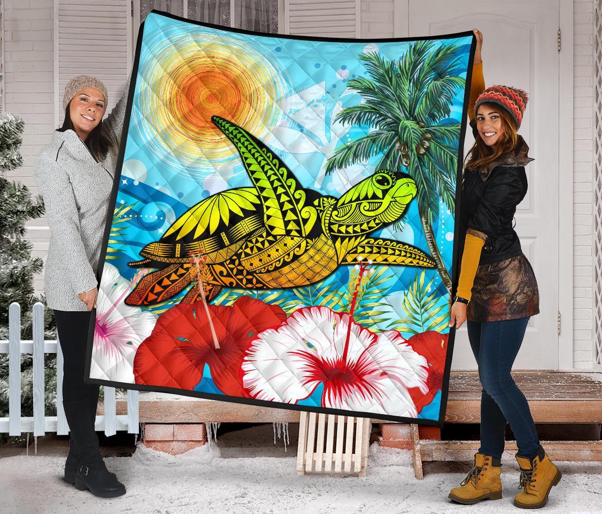 Hawaii Turtle Sea Hibiscus Premium Quilt - Sun Style - Polynesian Pride