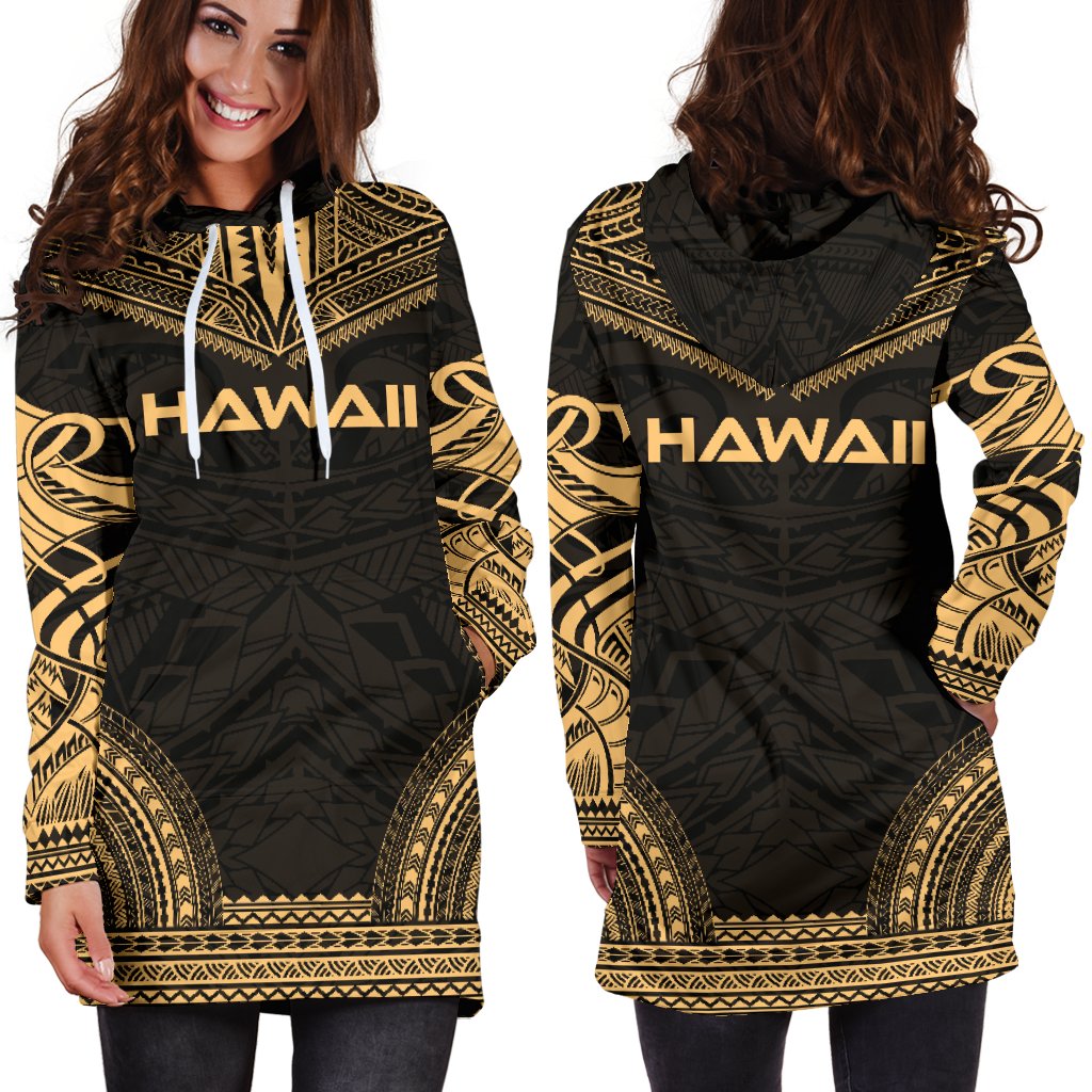 Hawaii Women's Hoodie Dress - Polynesian Gold Chief - Polynesian Pride