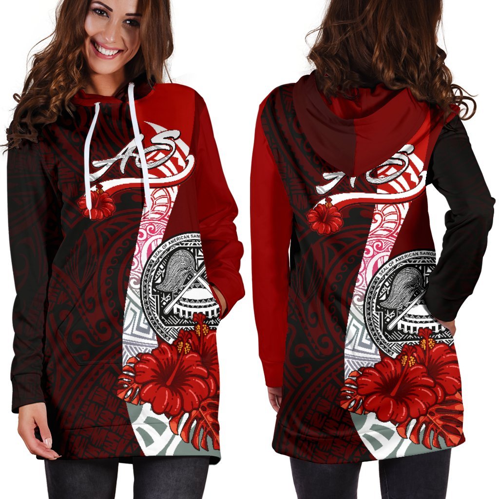 American Samoa Polynesian Hoodie Dress - Coat Of Arm With Hibiscus - Polynesian Pride