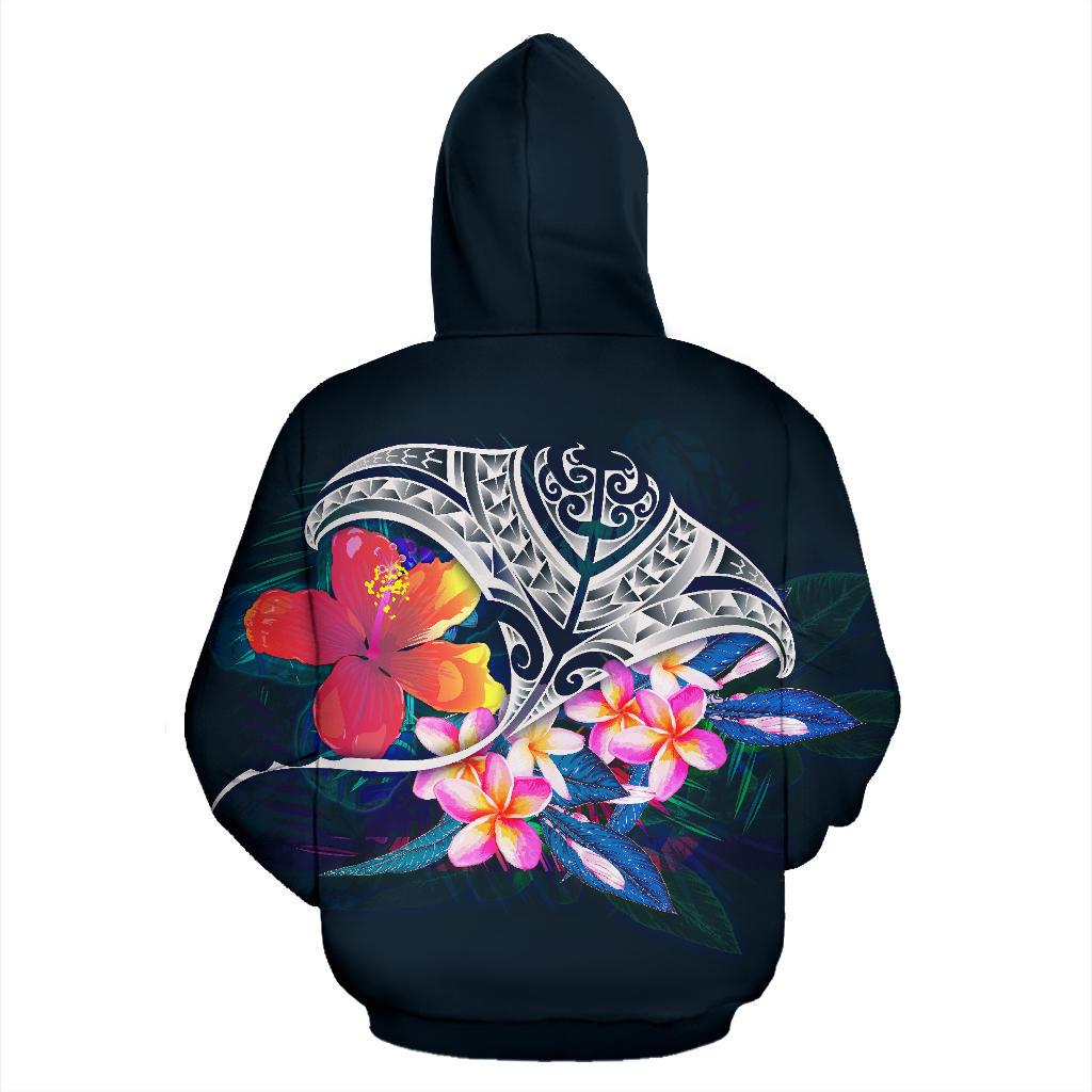 Polynesian Hoodie Manta Ray nd Hibiscus - Polynesian Pride