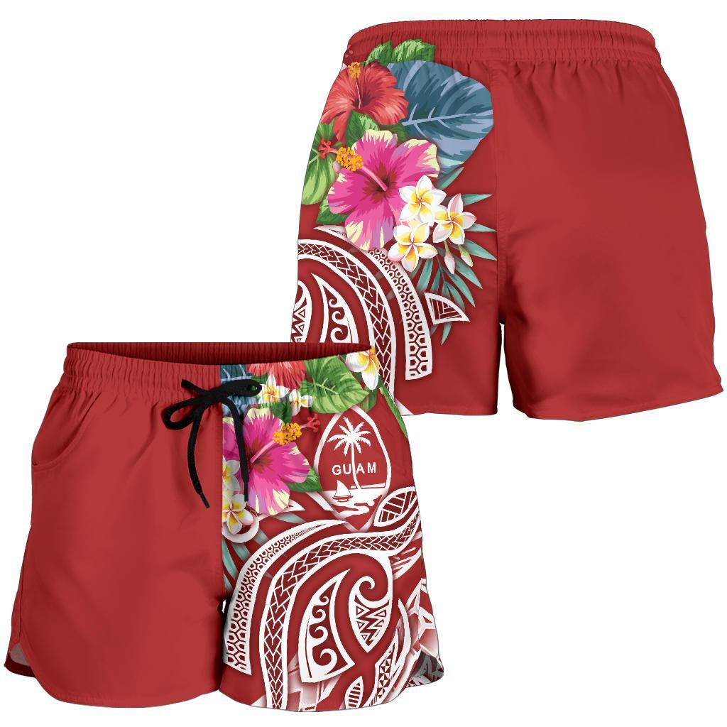 Guam Polynesian Women's Shorts - Summer Plumeria (Black) - Polynesian Pride