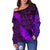 Aotearoa Maori Women Off Shoulder Sweater Silver Fern Koru Vibes Purple - Polynesian Pride