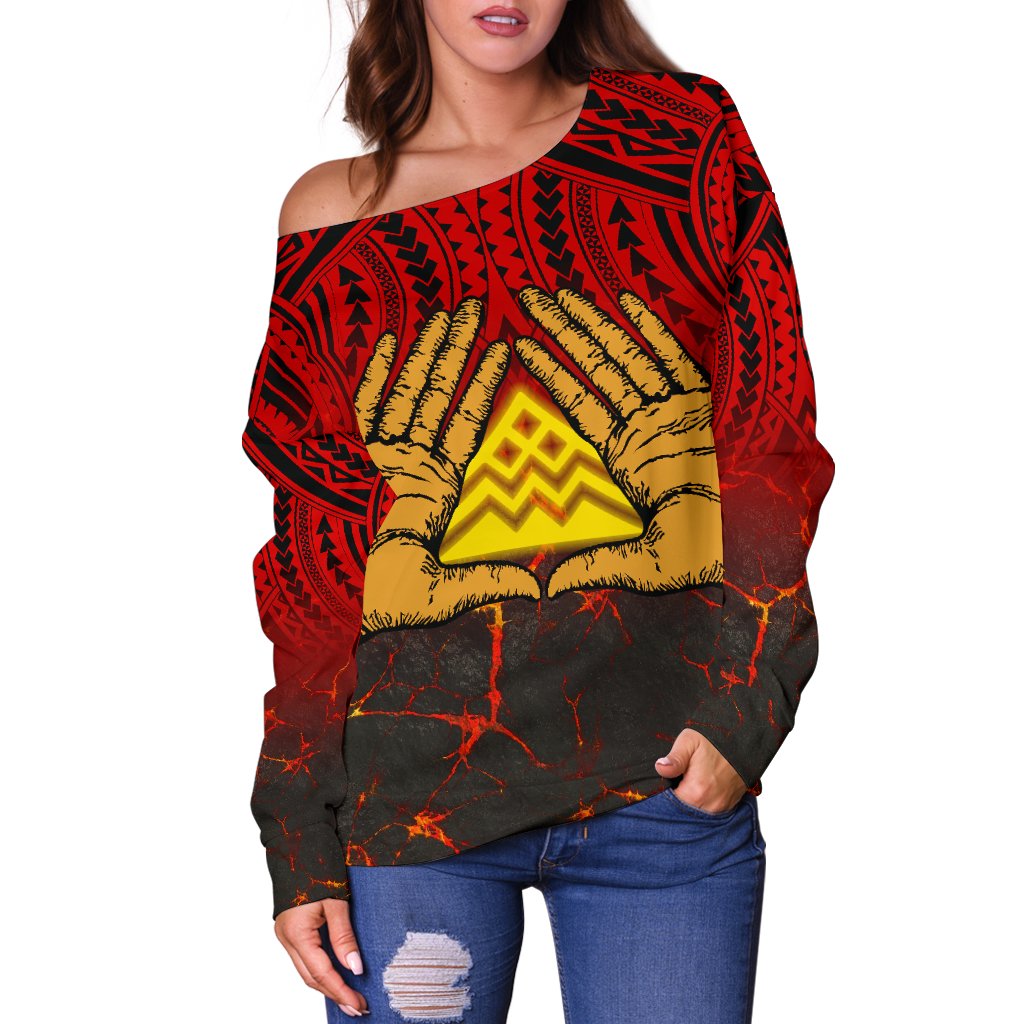 Hawaii Women's Off Shoulder Sweater - Protect Mauna Kea - Polynesian Pride