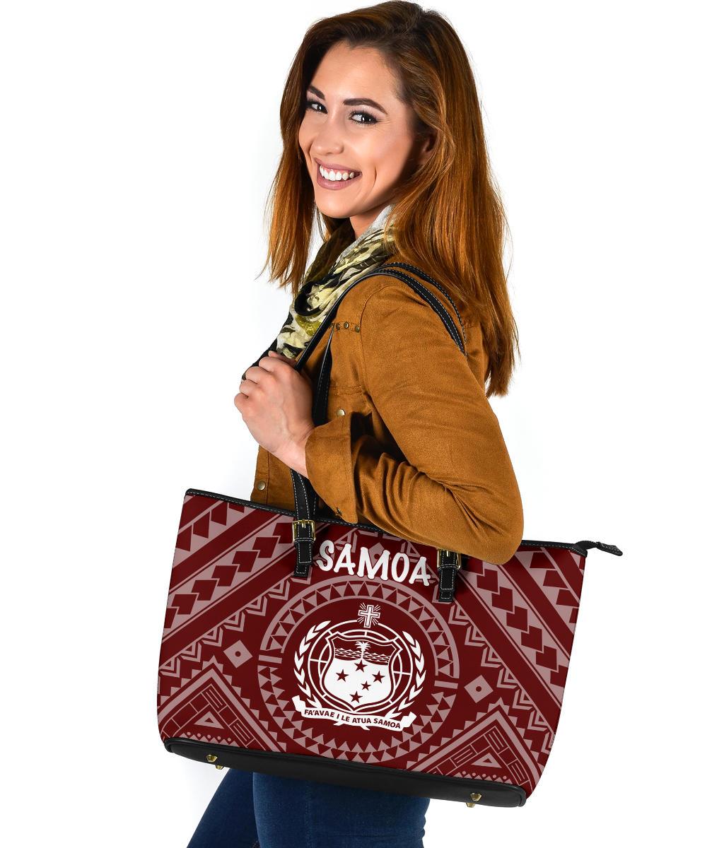 Samoa Leather Tote Bag - Samoa Seal In Polynesian Tattoo Style (Red) - Polynesian Pride