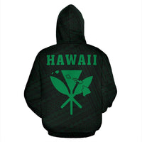 Polynesian Kakau Kanaka Maoli Map of Hawaii Zip Hoodie Green - Polynesian Pride