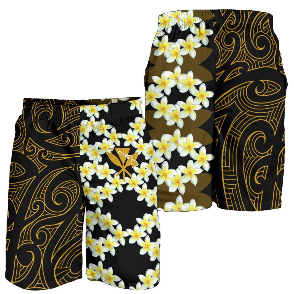 Hawaii Plumeria Kanaka Polynesian Men's Shorts - Curtis Style - Gold Gold - Polynesian Pride