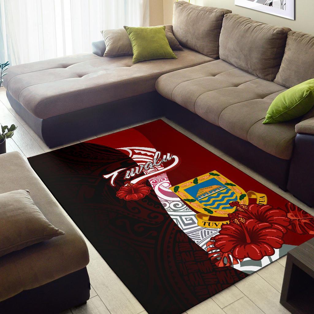 Tuvalu Polynesian Area Rug - Coat Of Arm With Hibiscus - Polynesian Pride